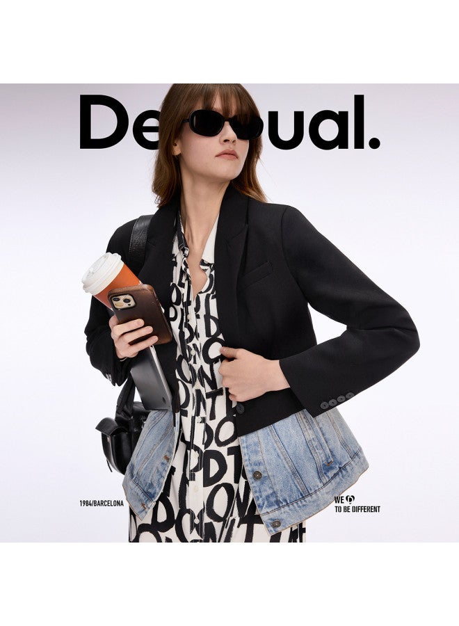 DESIGUAL جاكيت نسائي بلايزر من الدنيم بقطع فضفاضة مع جيوب جانبية مقطوعة 25ss - Image 5