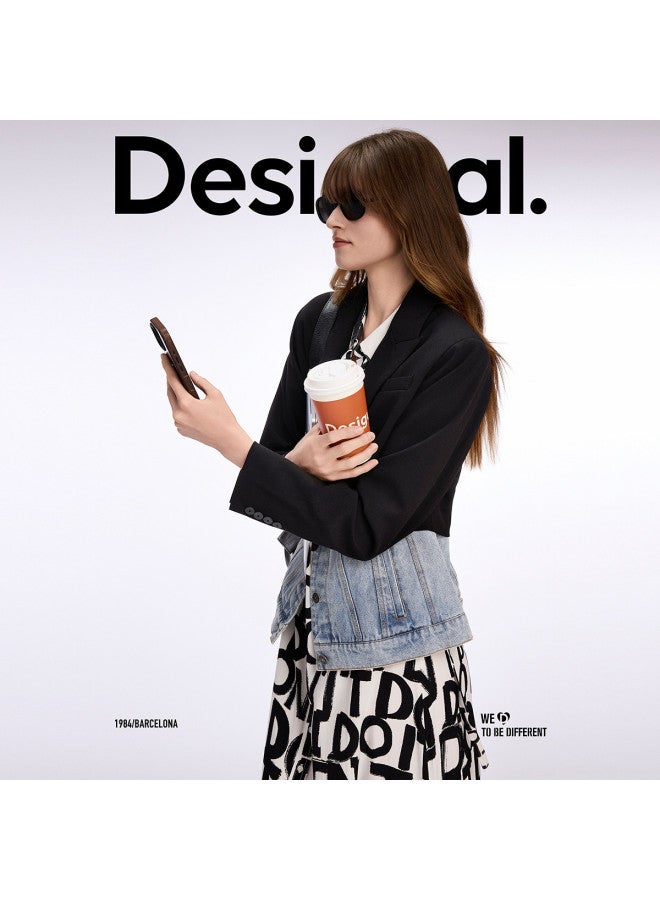 DESIGUAL جاكيت نسائي بلايزر من الدنيم بقطع فضفاضة مع جيوب جانبية مقطوعة 25ss - Image 4