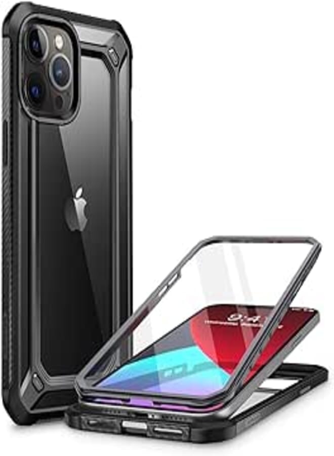 Supcase unicorn beetle exo pro series case for iphone 12 pro max (2020 release) 6.7 inch, with built-in screen protector premium hybrid protective clear bumper case (black)