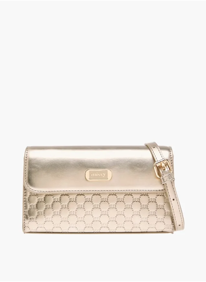 ميسي Women Logo Embossed Crossbody Bag with Detachable Strap and Flap Closure