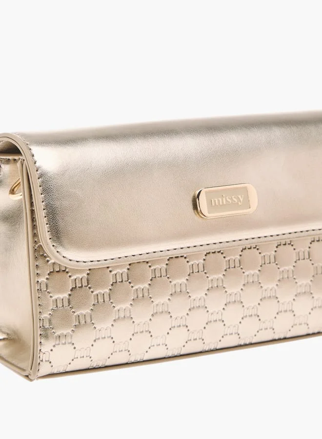 MISSY Women Logo Embossed Crossbody Bag with Detachable Strap and Flap Closure
