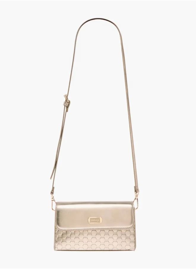 ميسي Women Logo Embossed Crossbody Bag with Detachable Strap and Flap Closure