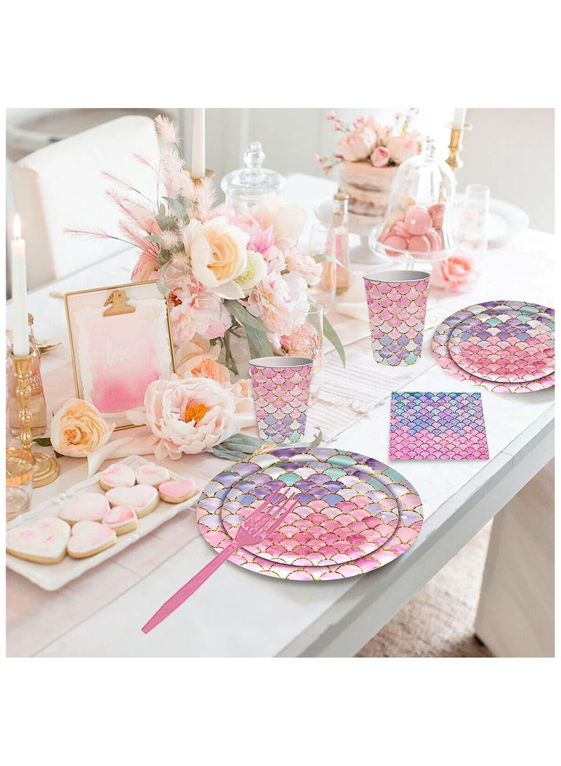 69Pcs Disposable Paper Tableware Set for 16 Guests Dinnerware Plates Forks Knives Spoons Cups Napkins Straws for Wedding, Baby Shower, Birthday Party Supplies - Image 4