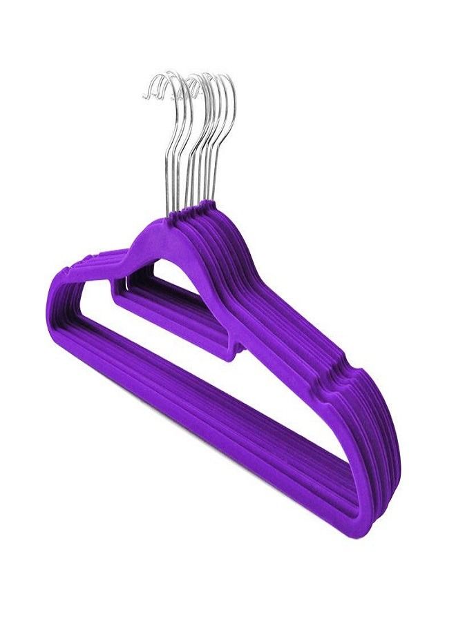 10-Piece Velvet Cloth Hanger Set Purple 22x40centimeter