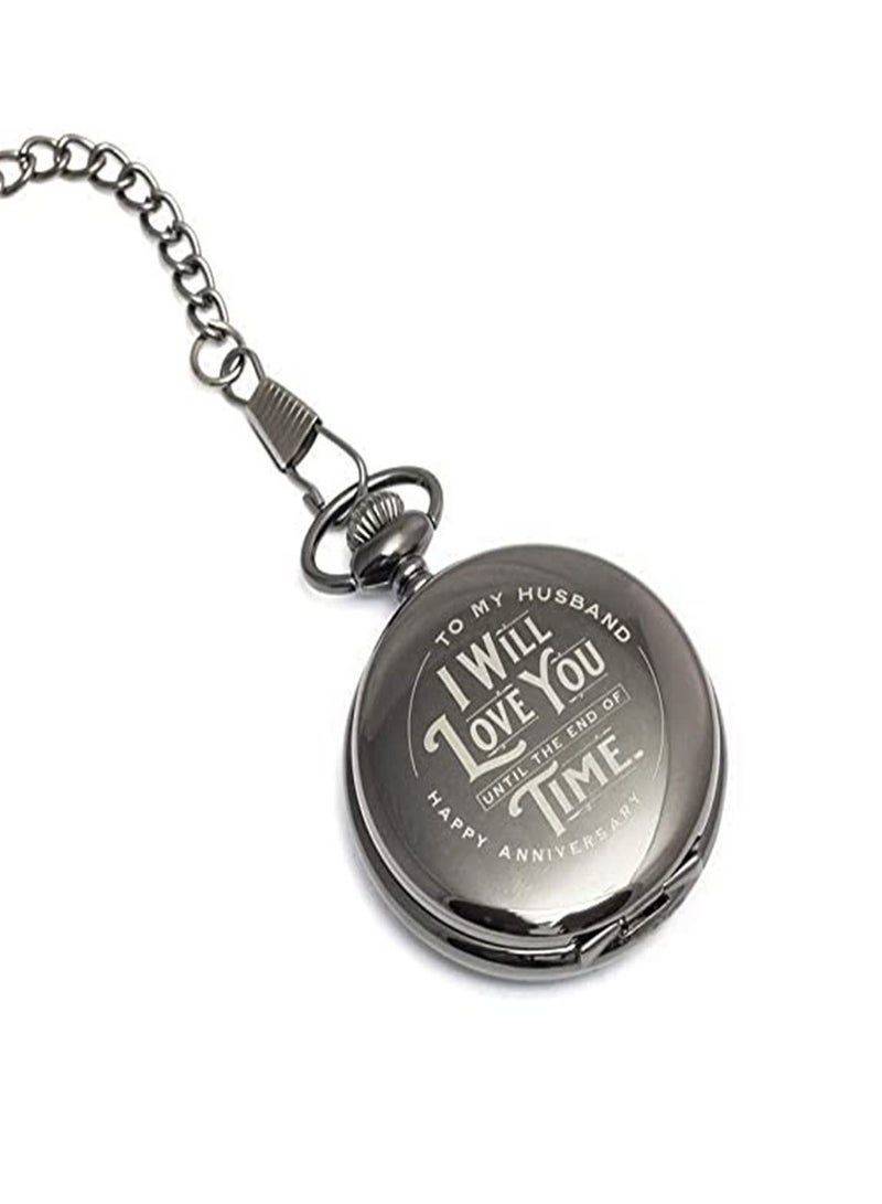 هدية ذكرى زواج للرجال للزوج - ساعات جيب منقوشة مذهلة للرجال - هدية ذكرى زواج له - تتضمن سلسلة وصندوق هدايا - فضي، فولاذ - Image 3