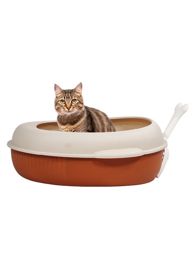 MAJIBAO Semi-closed cat litter box & anti-splash plastic sandbox with Scoop, Suitable for all types of cats, Detachable and Reusable cat Toilet, Easy to clean 38 cm L (Beige and Brown color)  - Image 1