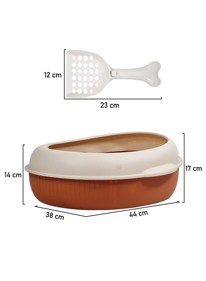 MAJIBAO Semi-closed cat litter box & anti-splash plastic sandbox with Scoop, Suitable for all types of cats, Detachable and Reusable cat Toilet, Easy to clean 38 cm L (Beige and Brown color)  - Image 2