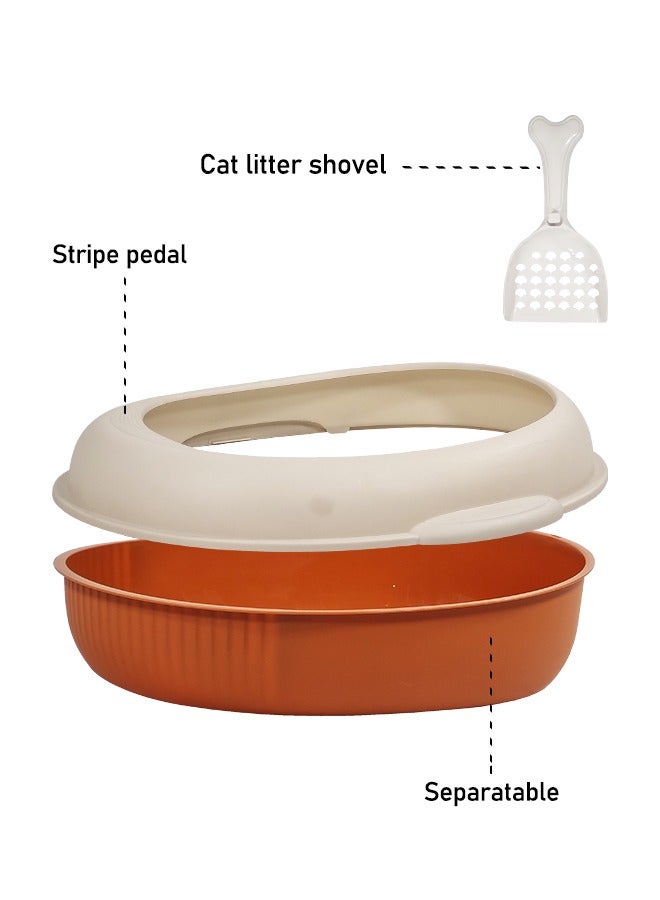 MAJIBAO Semi-closed cat litter box & anti-splash plastic sandbox with Scoop, Suitable for all types of cats, Detachable and Reusable cat Toilet, Easy to clean 38 cm L (Beige and Brown color)  - Image 3
