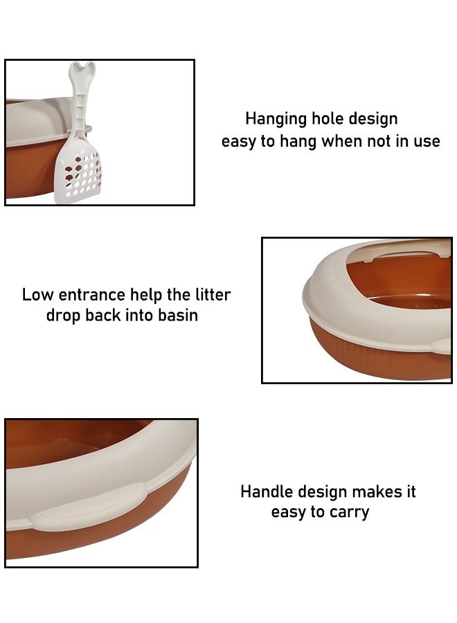 MAJIBAO Semi-closed cat litter box & anti-splash plastic sandbox with Scoop, Suitable for all types of cats, Detachable and Reusable cat Toilet, Easy to clean 38 cm L (Beige and Brown color)  - Image 4
