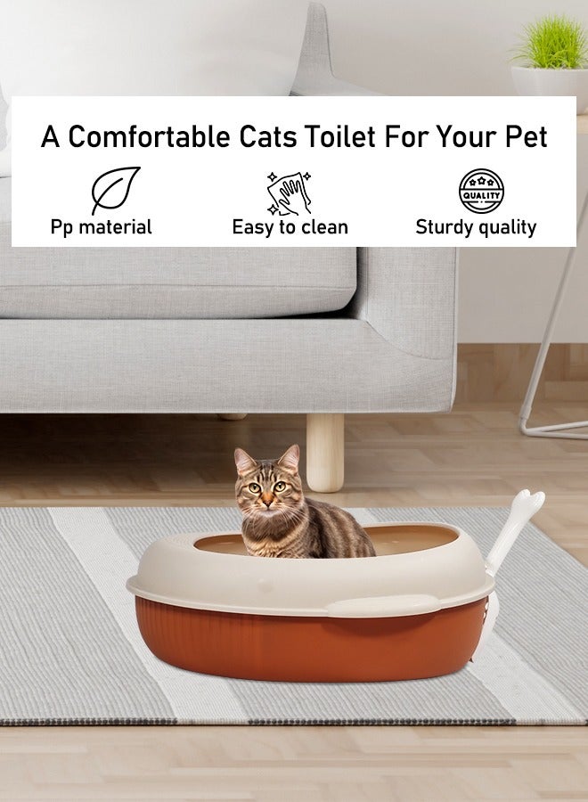 MAJIBAO Semi-closed cat litter box & anti-splash plastic sandbox with Scoop, Suitable for all types of cats, Detachable and Reusable cat Toilet, Easy to clean 38 cm L (Beige and Brown color)  - Image 5