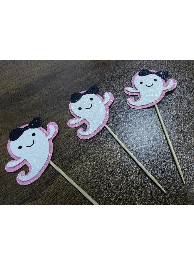 LeeSky Ghost Cupcake Toppers Pink Glitter, Halloween Ghost Baby Shower Cupcake Toppers Ghost Food Cupcake Picks for Pink Halloween Baby Shower Birthday Party Cake Supplies - 24Pcs - Image 4
