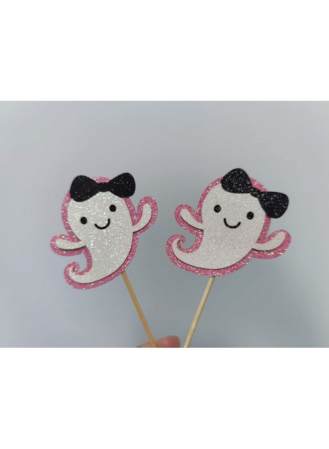 LeeSky Ghost Cupcake Toppers Pink Glitter, Halloween Ghost Baby Shower Cupcake Toppers Ghost Food Cupcake Picks for Pink Halloween Baby Shower Birthday Party Cake Supplies - 24Pcs - Image 5