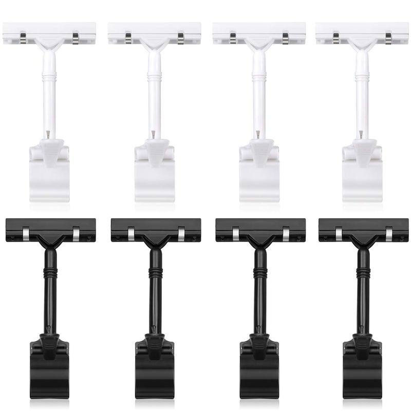Mlici Sign Clips Merchandise Sign Plastic Adjustable Clip Sign Holder Stand POP Clamp 8 Pieces Clipon Style Double Head Display Clips Rotating Swivel Sign Tag for Shelf Label Card