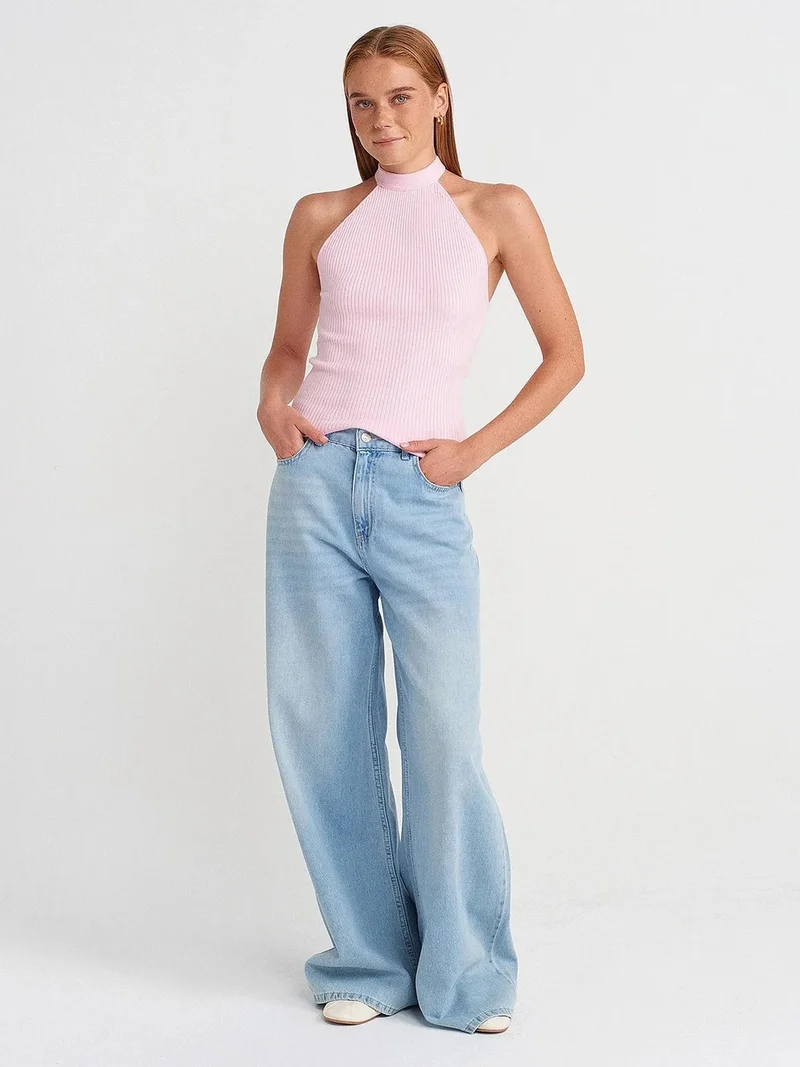 ديلفين DILVIN Ribbed Halterneck Slim-fit Blouse