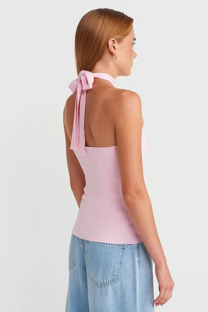 Dilvin Blush Pink DILVIN Ribbed Halterneck Slim-fit Blouse for Women | Best Price UAE