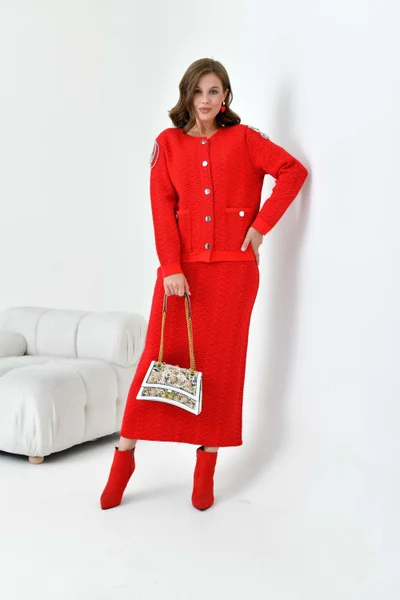Garmi Women's Sleeve Detailed Two Piece Set Red
