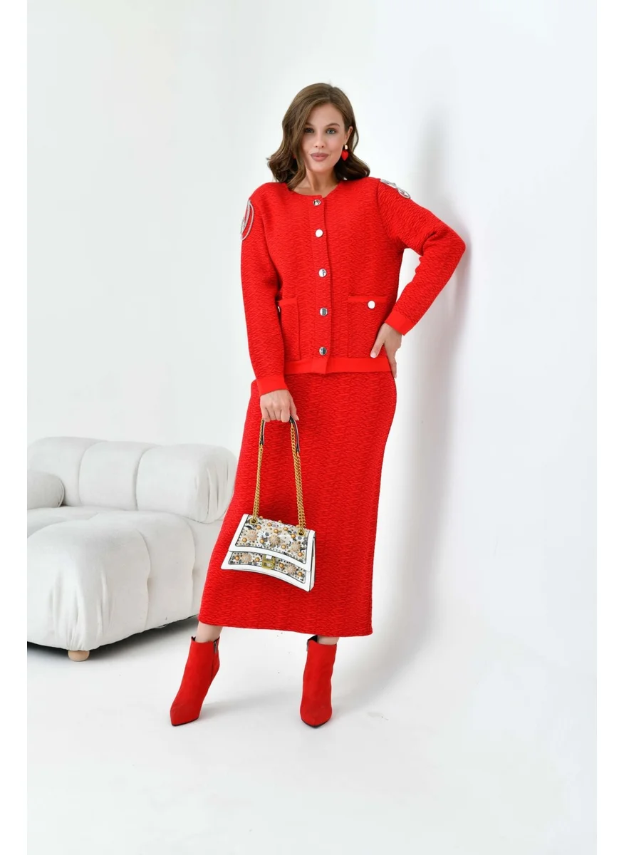 جارمي Women's Sleeve Detailed Two Piece Set Red