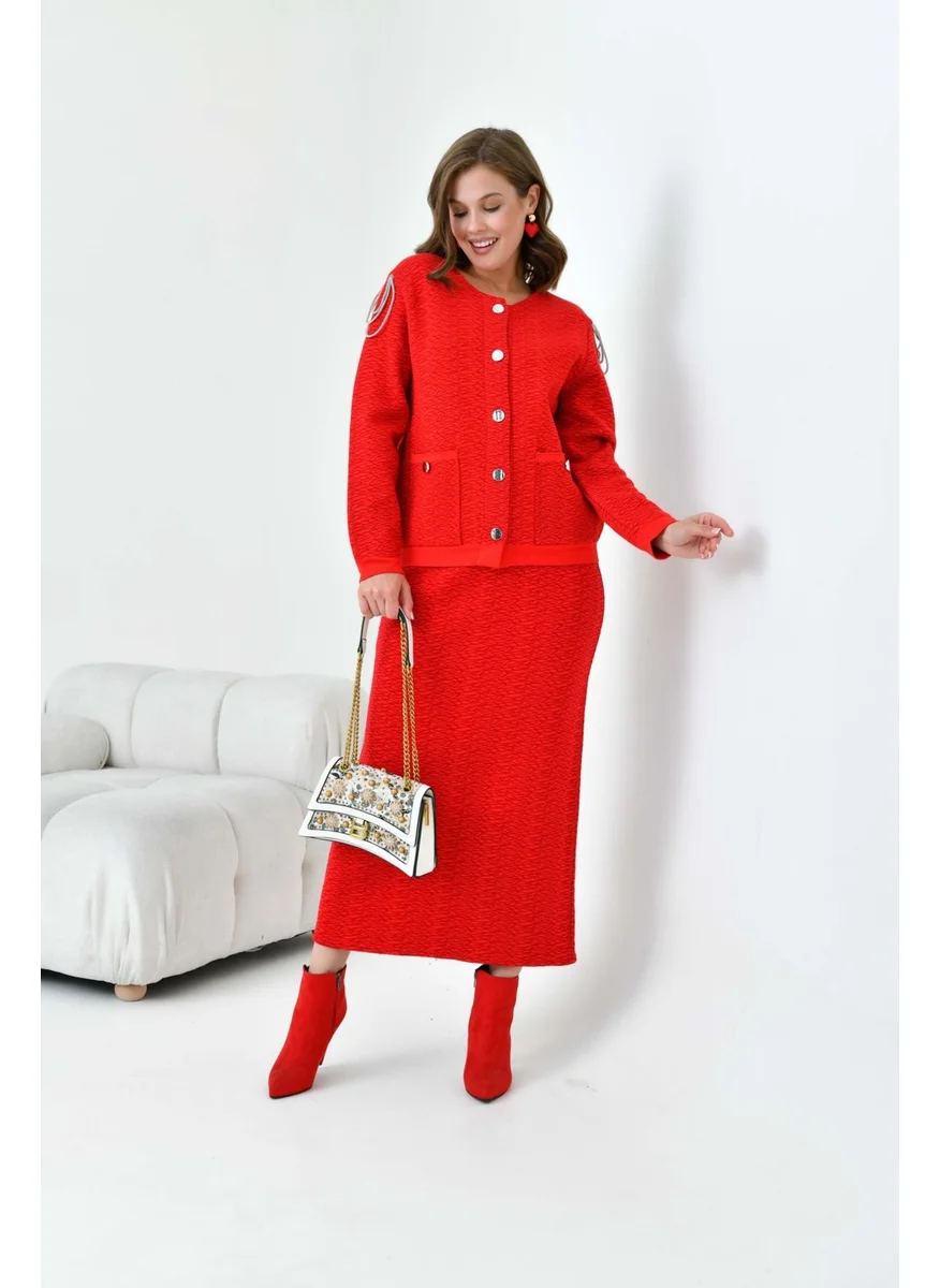 جارمي Women's Sleeve Detailed Two Piece Set Red