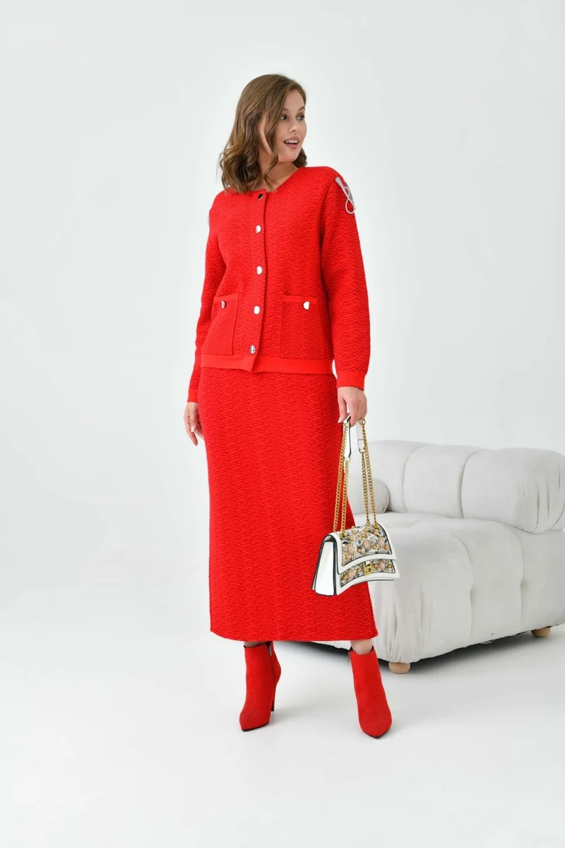 Garmi Women's Sleeve Detailed Two Piece Set Red