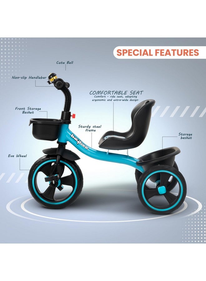 Baybee Baby Tricycle for Kids, Smart Plug & Play Kids Cycle with Eva Wheels, Bell, Storage Baskets & High Backrest | Kids Tricycle Trike | Baby Cycle for Kids 2 to 5 Years Boy Girl (TRIXG Blue)
