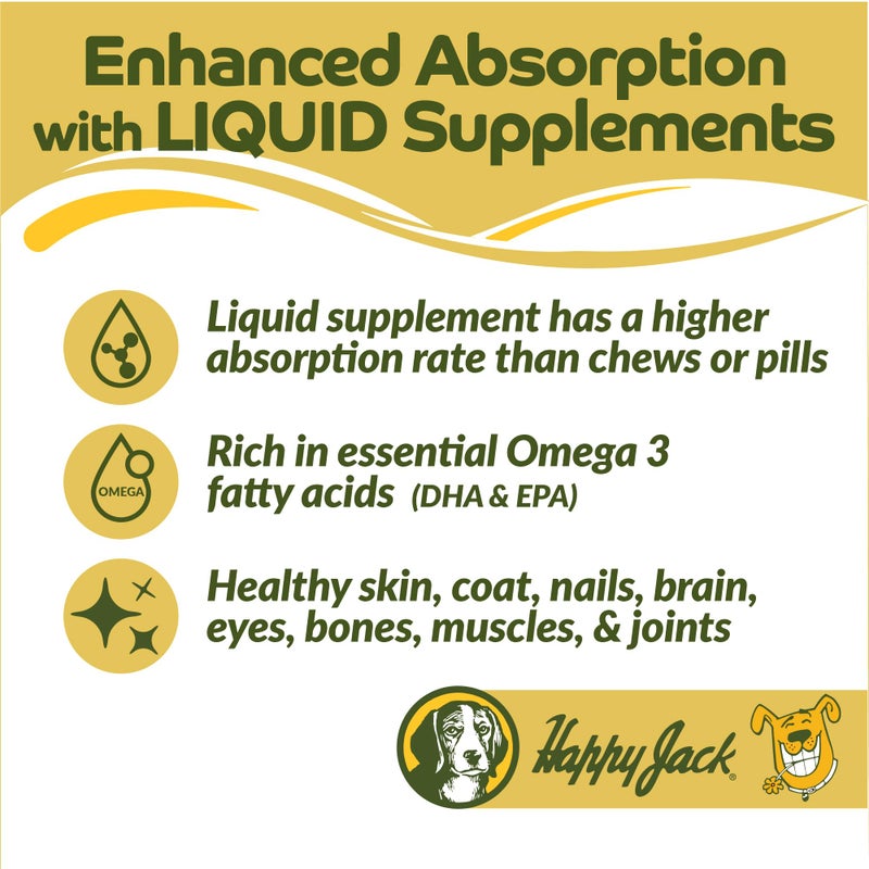 Happy Jack Cod Liver Fish Oil for Dogs Skin and Coat Supplement, Brain, Eyes, Bones, Hip, Joint, Heart & Immune System Health, Energy Booster (16 oz), Omega 3 with EPA & DHA, Vitamin A & D - Image 4