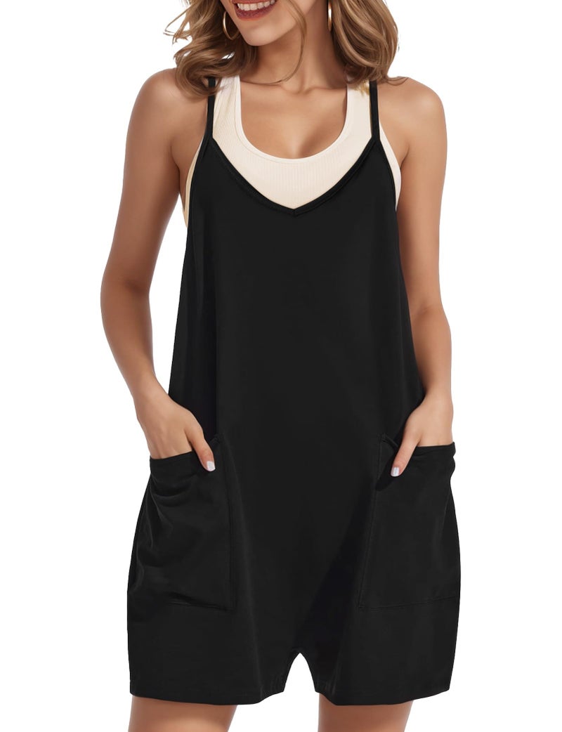 Buauty Women's Casual Rompers Summer Sleeveless Jumpsuits Loose Spaghetti Strap Shorts Overalls Trendy Outfits With Pockets - Image 4
