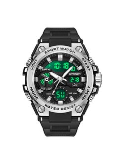 Sanda Men's Dual-Display Dial Multi-Function Waterproof Watch With Stopwatch Chronograph Black Silver 3311  - Image 3