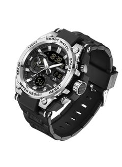 Sanda Men's Dual-Display Dial Multi-Function Waterproof Watch With Stopwatch Chronograph Black Silver 3311  - Image 2
