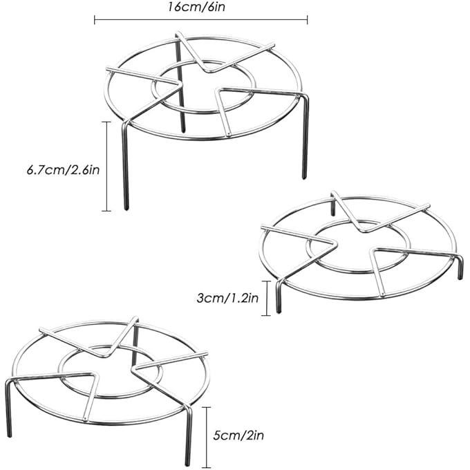 ريحني حامل ثلاثي القوائم من الفولاذ المقاوم للصدأ، رف تبريد وعاء البخار، حامل طعام، رف مقلاة هوائية لطهي الضغط، تسخين الطعام، وعاء فوري، 3 أحجام 12 بوصة، 2 بوصة، 28 بوصة - Image 2