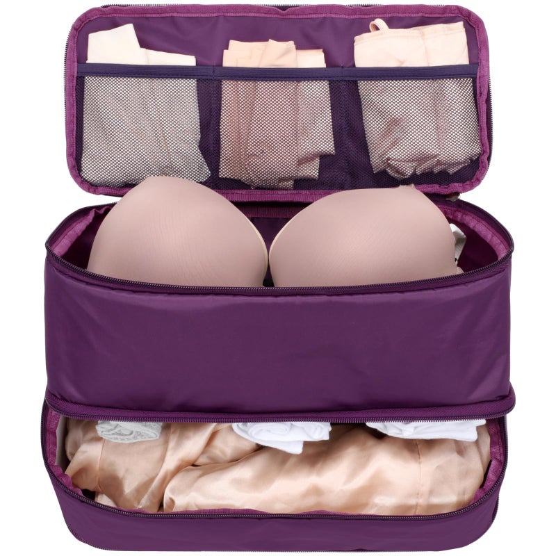 Cambond Travel Underwear Organizer Bag Large 4in1 Soft Double Layer Bra Travel Bag Fits B to 36D Portable Expandable Compression Packing Organizers Underwear Bag Packing Cubes for Women Purple - Image 2