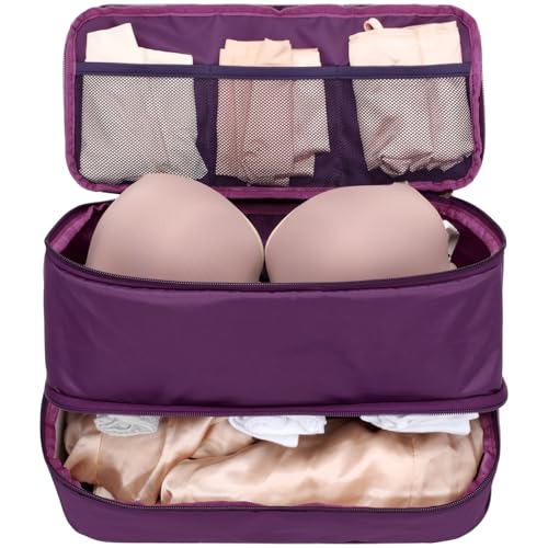 Cambond Travel Underwear Organizer Bag Large 4in1 Soft Double Layer Bra Travel Bag Fits B to 36D Portable Expandable Compression Packing Organizers Underwear Bag Packing Cubes for Women Purple - Image 1
