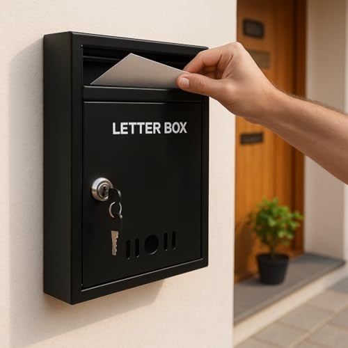 HOMIFLY Wall Mount A4 Size Letter Box/Mail Box/Suggestion Box/Complaint Box for Office/Post Box for Home gate with Clear Window View and Secure Key Lock - (Black & Ivory) - Image 1