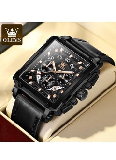 OLEVS OLEVS Men's Leather Multifunction Watch Quartz Classic Square Watch 9919  - Image 1