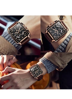OLEVS OLEVS Men's Leather Multifunction Watch Quartz Classic Square Watch 9919  - Image 2