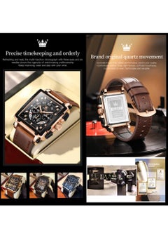 OLEVS OLEVS Men's Leather Multifunction Watch Quartz Classic Square Watch 9919  - Image 5