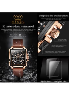OLEVS OLEVS Men's Leather Multifunction Watch Quartz Classic Square Watch 9919  - Image 4