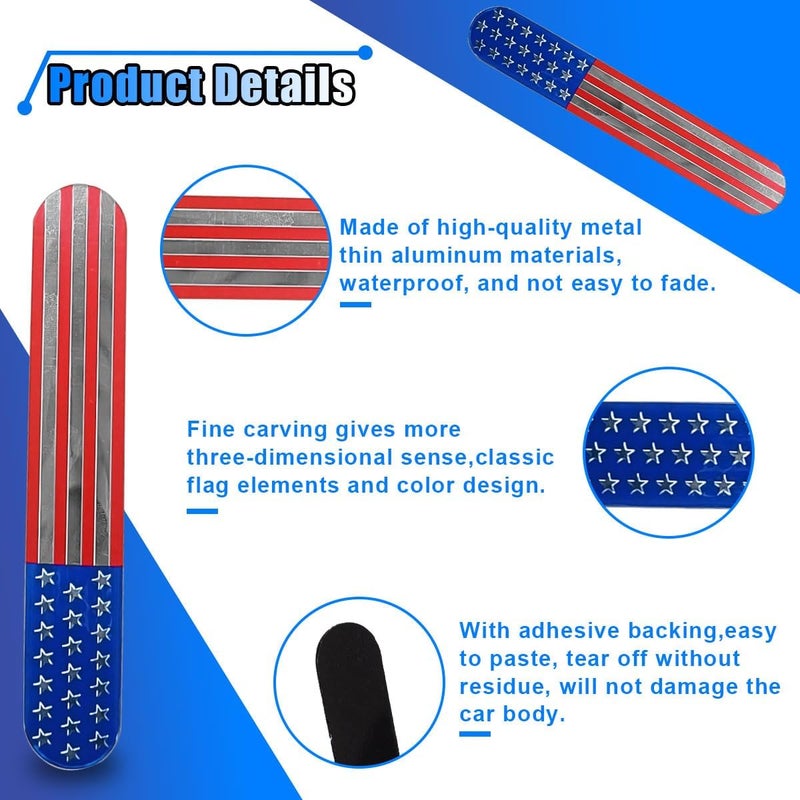 LHDOS 2PCS USA American Flag Emblem Car Sticker, 6"x 1" 3D Adhesive Patriotic Car Decal Auto Fenders Emblem, Universal Metal Badge Emblem Car Body Decoration Sticker for Car Bumper Window (Red/Blue) Assorted trendy color picks - Image 3