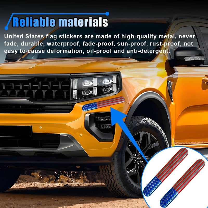LHDOS 2PCS USA American Flag Emblem Car Sticker, 6"x 1" 3D Adhesive Patriotic Car Decal Auto Fenders Emblem, Universal Metal Badge Emblem Car Body Decoration Sticker for Car Bumper Window (Red/Blue) Assorted trendy color picks - Image 5