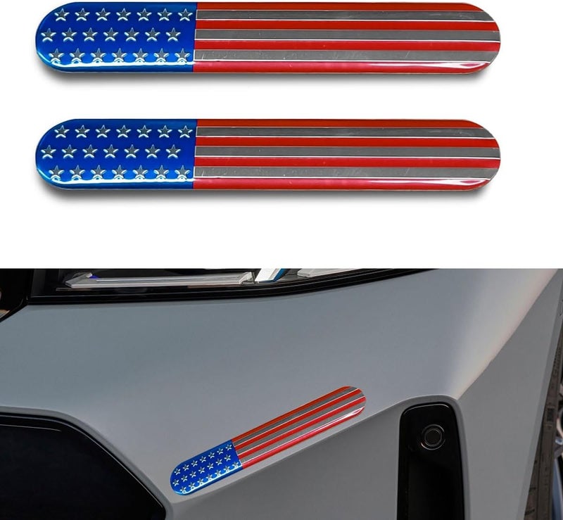 LHDOS 2PCS USA American Flag Emblem Car Sticker, 6"x 1" 3D Adhesive Patriotic Car Decal Auto Fenders Emblem, Universal Metal Badge Emblem Car Body Decoration Sticker for Car Bumper Window (Red/Blue) Assorted trendy color picks - Image 1