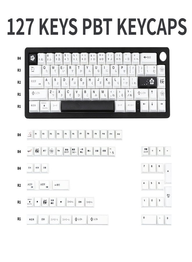 TIMSEKER 127 Keys White Theme Minimalist PBT Japanese Keycaps, Cherry Black and White, Dye-Sub Custom 60 Percent for Mechanical Keyboard - Image 2