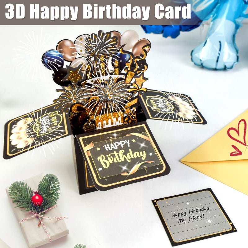 Wanateber Surprise Pop Up Happy Birthday Cards, Lovely 3D Birthday Card for Adults and Kids with Envelopes, Unique Design Handmade Foldable Greeting Cards for Daughter, Son, Mom, Dad, Friendï¼ˆBlackï¼‰ - Image 3