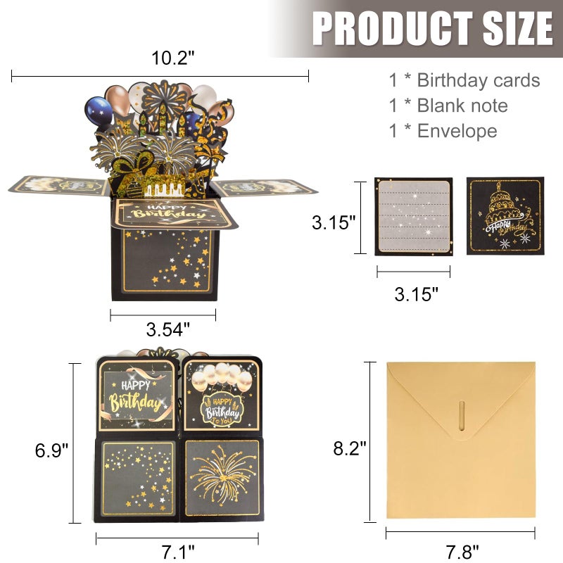 Wanateber Surprise Pop Up Happy Birthday Cards, Lovely 3D Birthday Card for Adults and Kids with Envelopes, Unique Design Handmade Foldable Greeting Cards for Daughter, Son, Mom, Dad, Friendï¼ˆBlackï¼‰ - Image 2