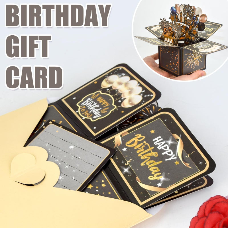 Wanateber Surprise Pop Up Happy Birthday Cards, Lovely 3D Birthday Card for Adults and Kids with Envelopes, Unique Design Handmade Foldable Greeting Cards for Daughter, Son, Mom, Dad, Friendï¼ˆBlackï¼‰ - Image 4
