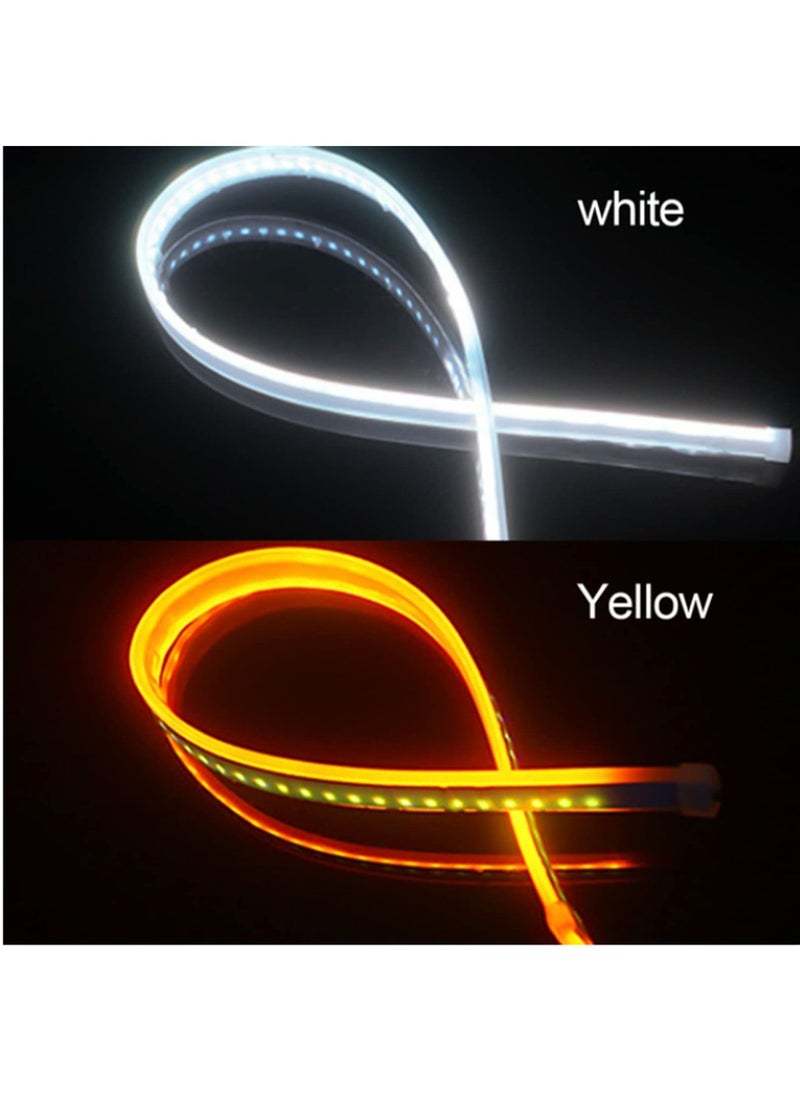 Generic - 60cm Dual Color LED Headlight Surface Strip Light White Daytime Running Light and Yellow/White Sequential Flowing Turn Signal Lights Waterproof Switchback - Image 1