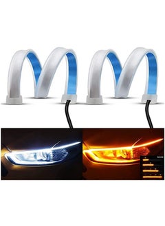 60cm Dual Color LED Headlight Surface Strip Light White Daytime Running Light and Yellow/White Sequential Flowing Turn Signal Lights Waterproof Switchback