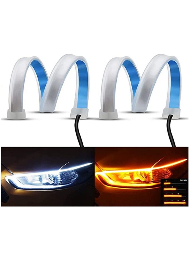Generic - 60cm Dual Color LED Headlight Surface Strip Light White Daytime Running Light and Yellow/White Sequential Flowing Turn Signal Lights Waterproof Switchback - Image 1