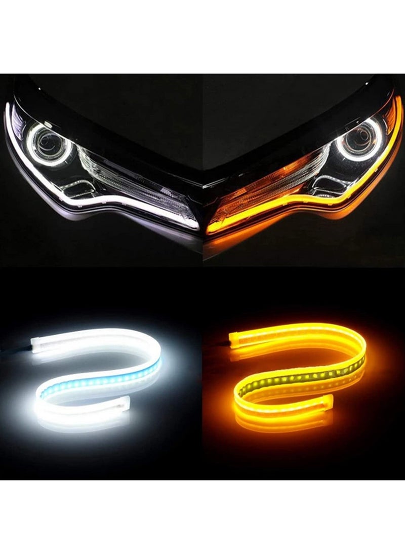 Generic - 60cm Dual Color LED Headlight Surface Strip Light White Daytime Running Light and Yellow/White Sequential Flowing Turn Signal Lights Waterproof Switchback - Image 1