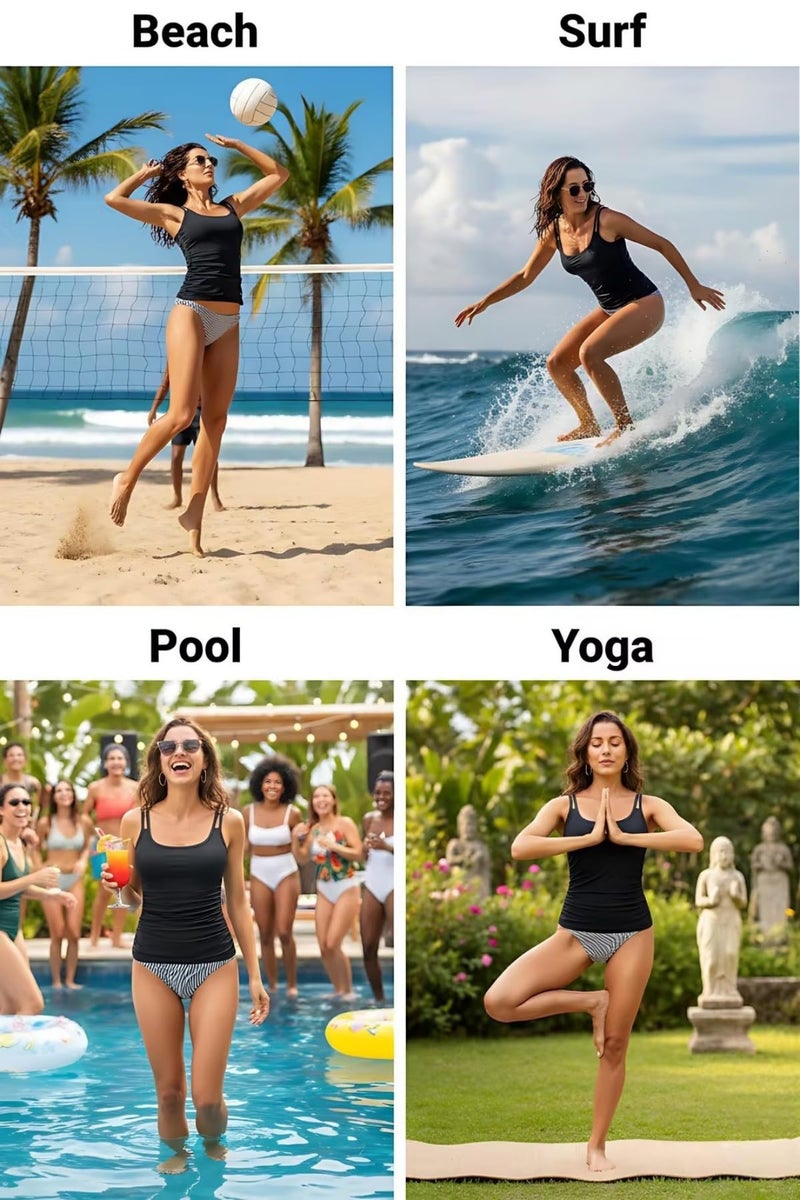 Talisea Women Tankini Swim Top Only - Tummy Control Swimsuit Bathing Suit Top (Available in Plus) Black - Image 5