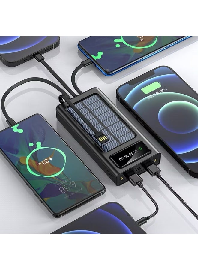 بنك طاقة شمسي محمول سريع الشحن مزود بـ 4 كابلات مدمجة (Micro USB، USB-C، iPhone، USB-A) بسعة 30000 مللي أمبير - Image 4
