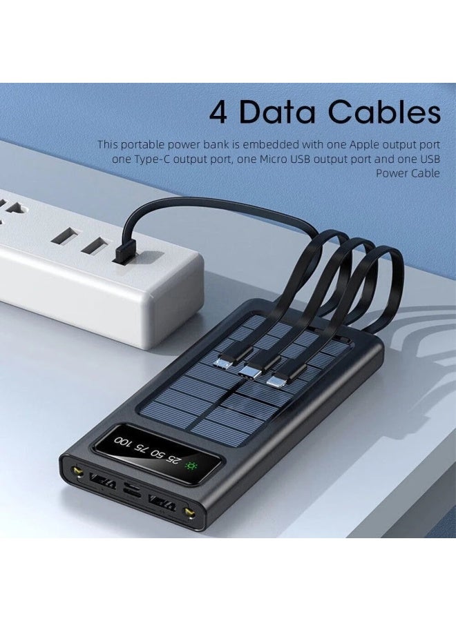 بنك طاقة شمسي محمول سريع الشحن مزود بـ 4 كابلات مدمجة (Micro USB، USB-C، iPhone، USB-A) بسعة 30000 مللي أمبير - Image 2